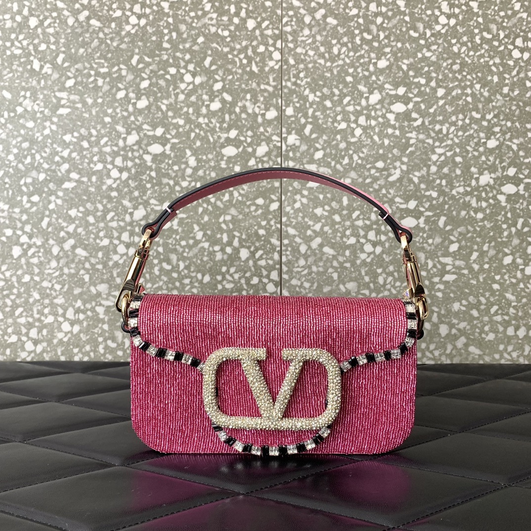 Valentino Garavani Loco Small Shoulder Bag in Rose Pink Embroidered With Leather